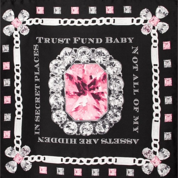 Accessories - 💖💎”TRUST FUND BABY”💎💖
PINK/BLACK GEMMED PRINT 100% SILK SCARF W/GEMMED SCARF TIE